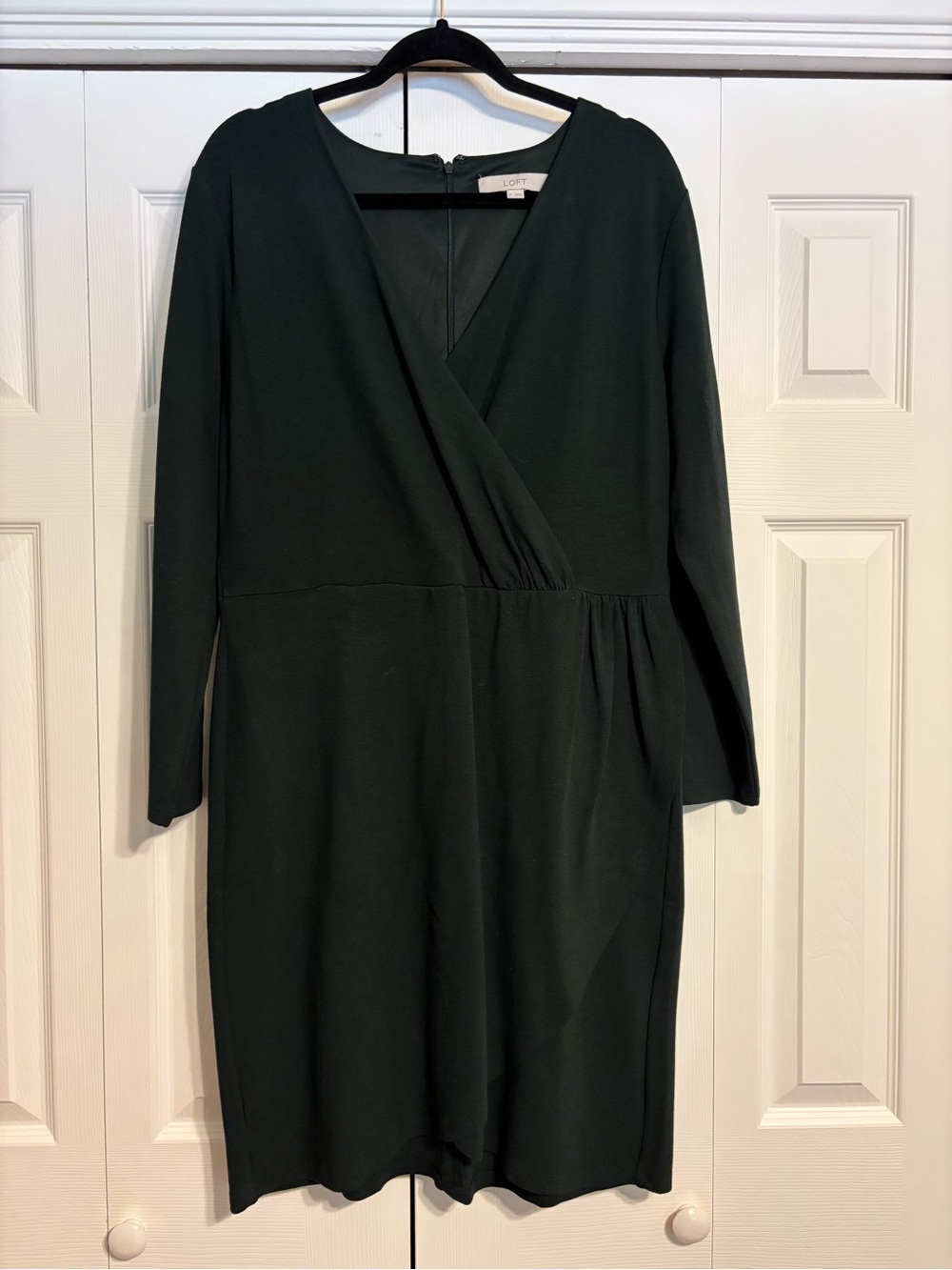 LOFT Dark Green Long-Sleeve Faux-Wrap Dress